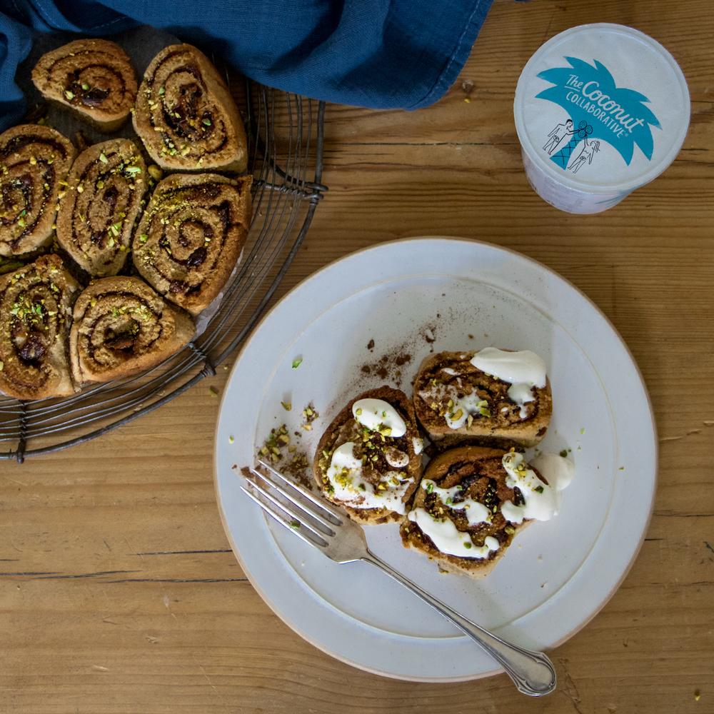 CINNAMON BUNS WITH COCONUT CASHEW FROSTING