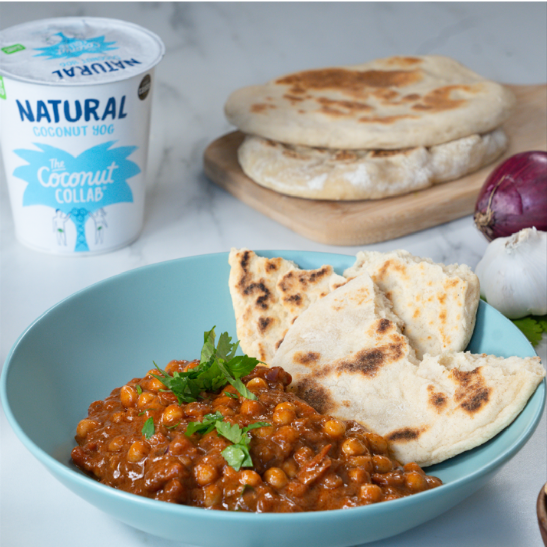 Quick Chickpea Curry & Two Ingredient Flatbreads